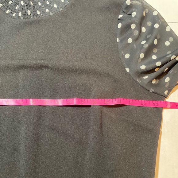 Tommy Hilfiger Black Polka Dot Sheer Sleeve Smocked High Neck Shift Dress Sz 16 - Picture 5 of 7